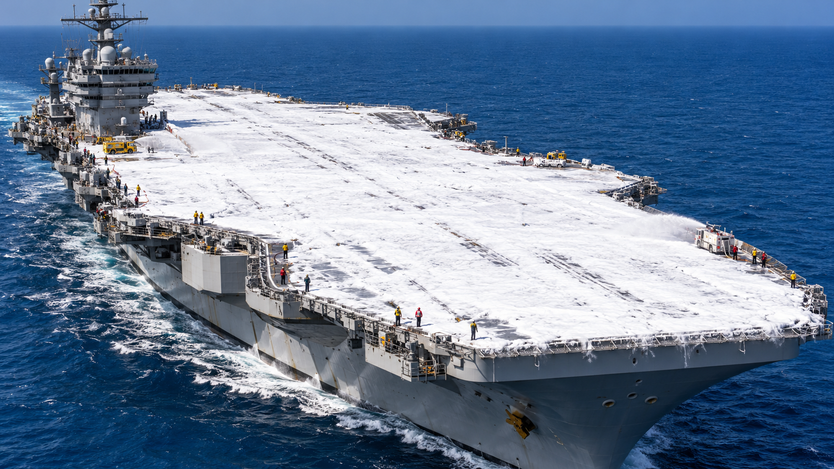 US Navy covers an entire aircraft carrier runway in foam. Here's why