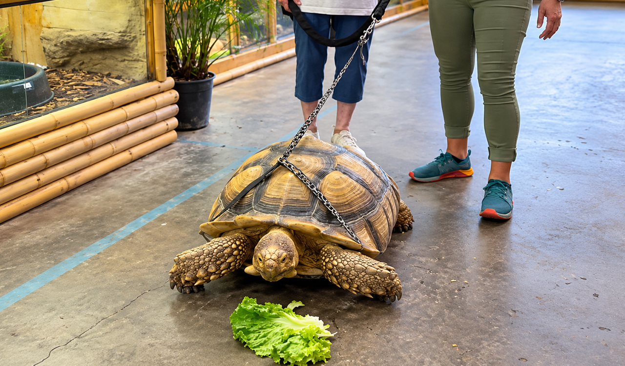 This giant tortoise only has eyes for the lettuce