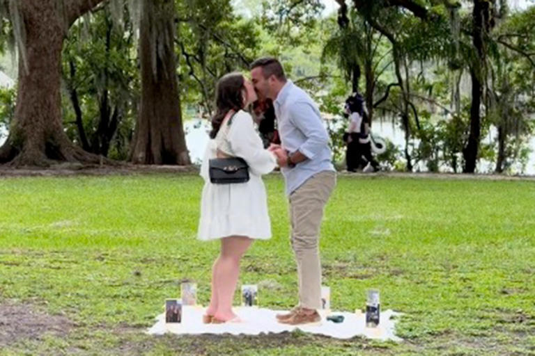 Romantic park proposal divides internet as 'furries' photobomb couple ...