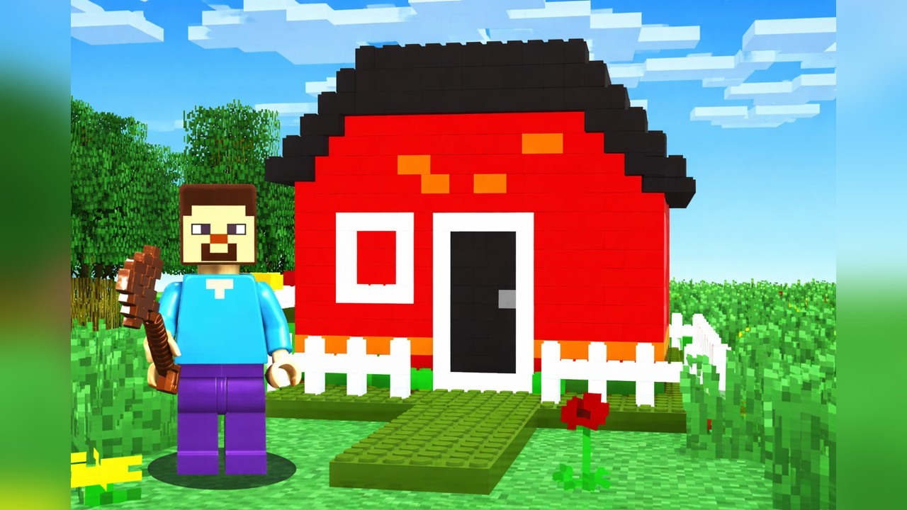 BeckBroJack builds a LEGO house in Minecraft