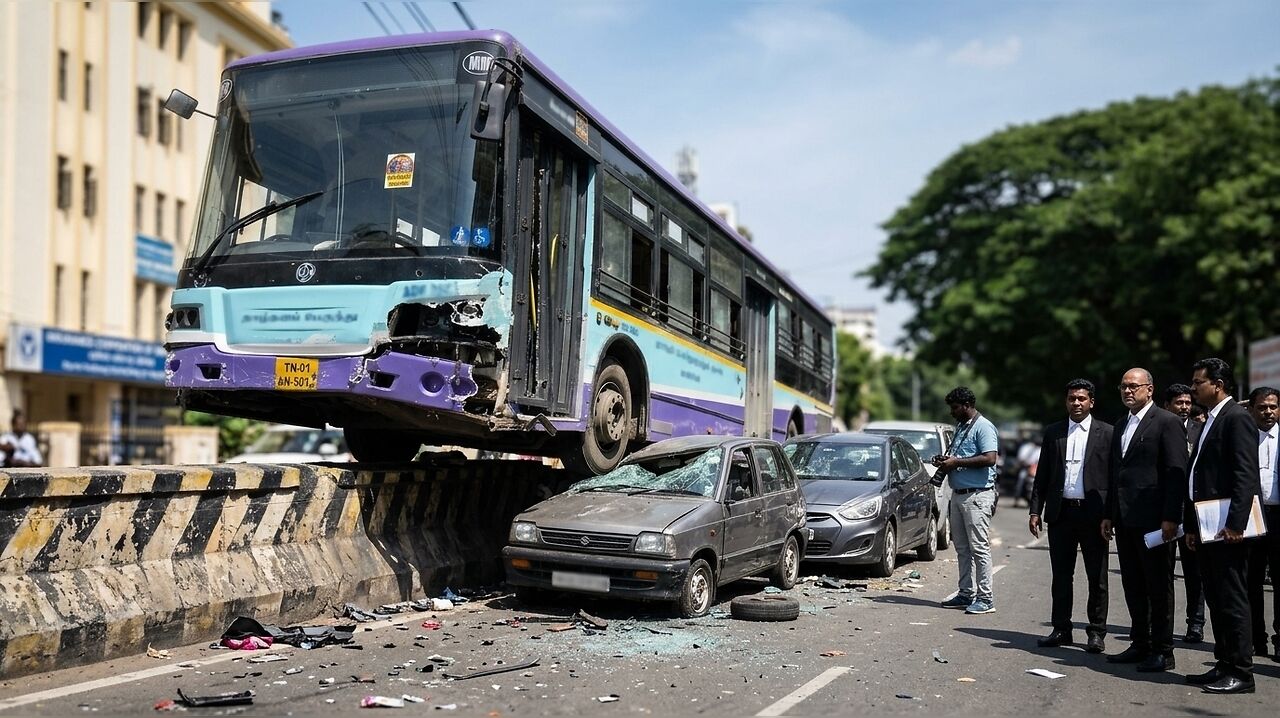 MTC bus crashes into nine parked cars near Madras High Court