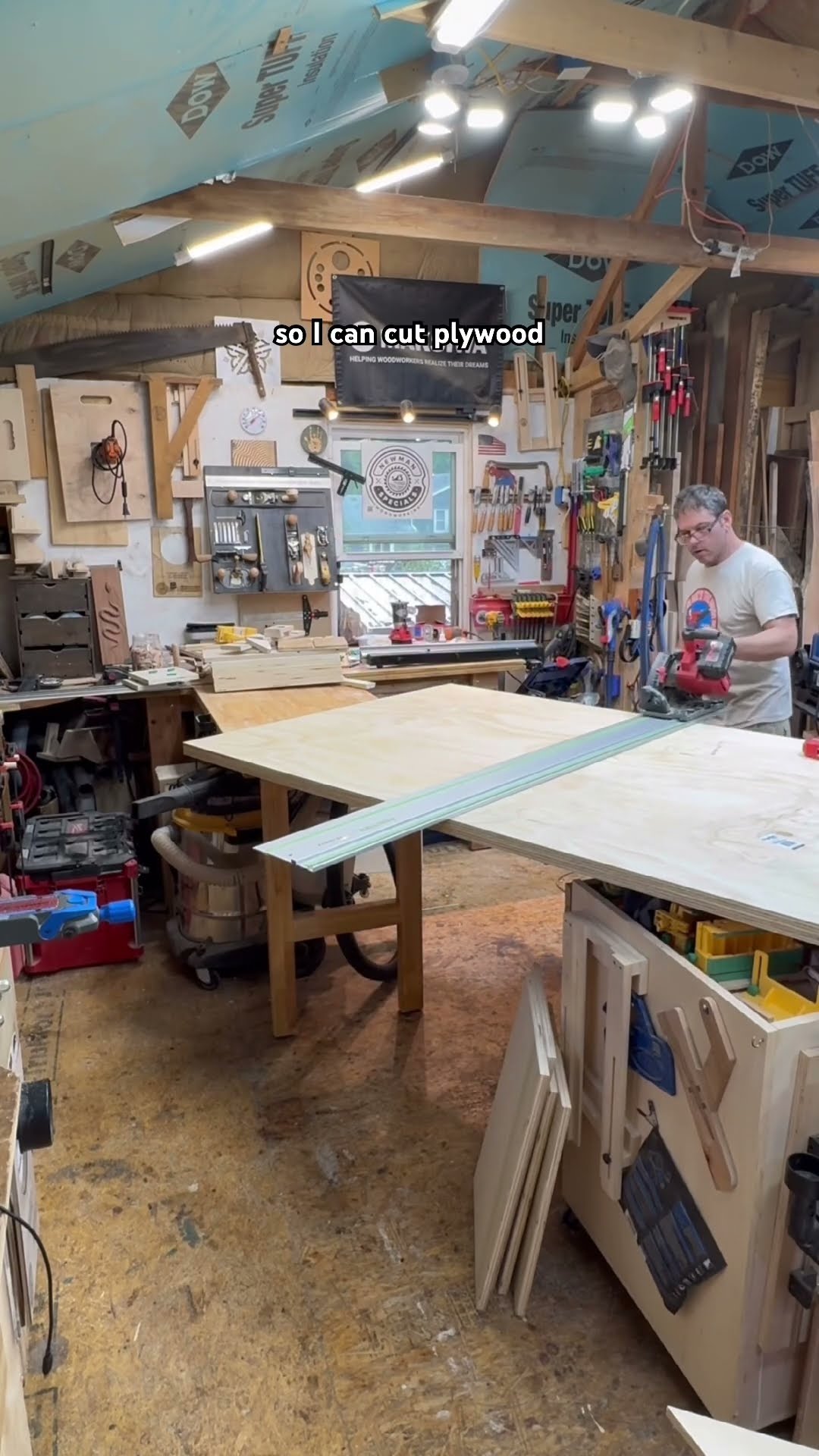 My workbench extension allows me to cut plywood with the tablesaw # ...