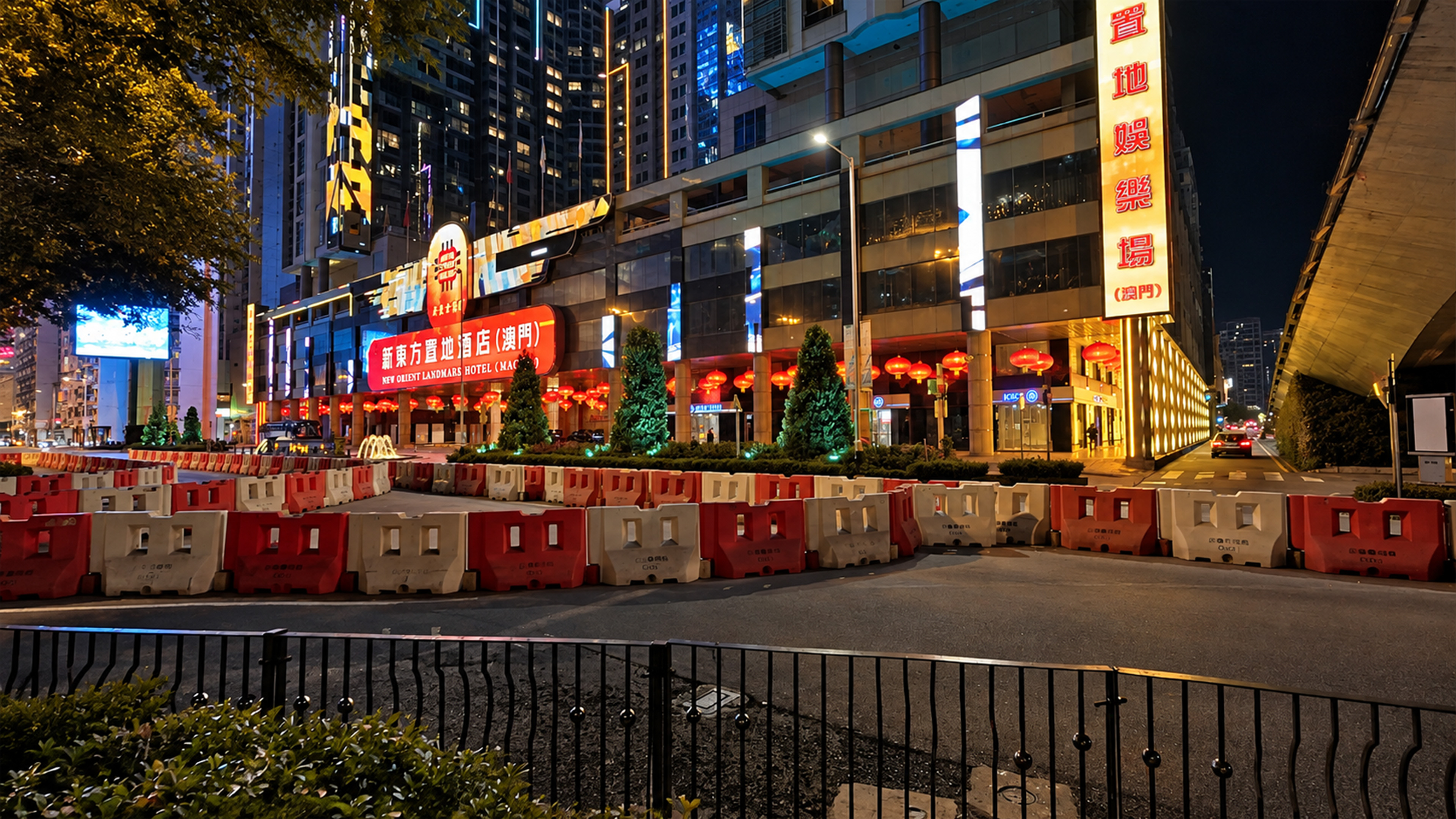 This Macau hotel glows beneath rows of red lanterns