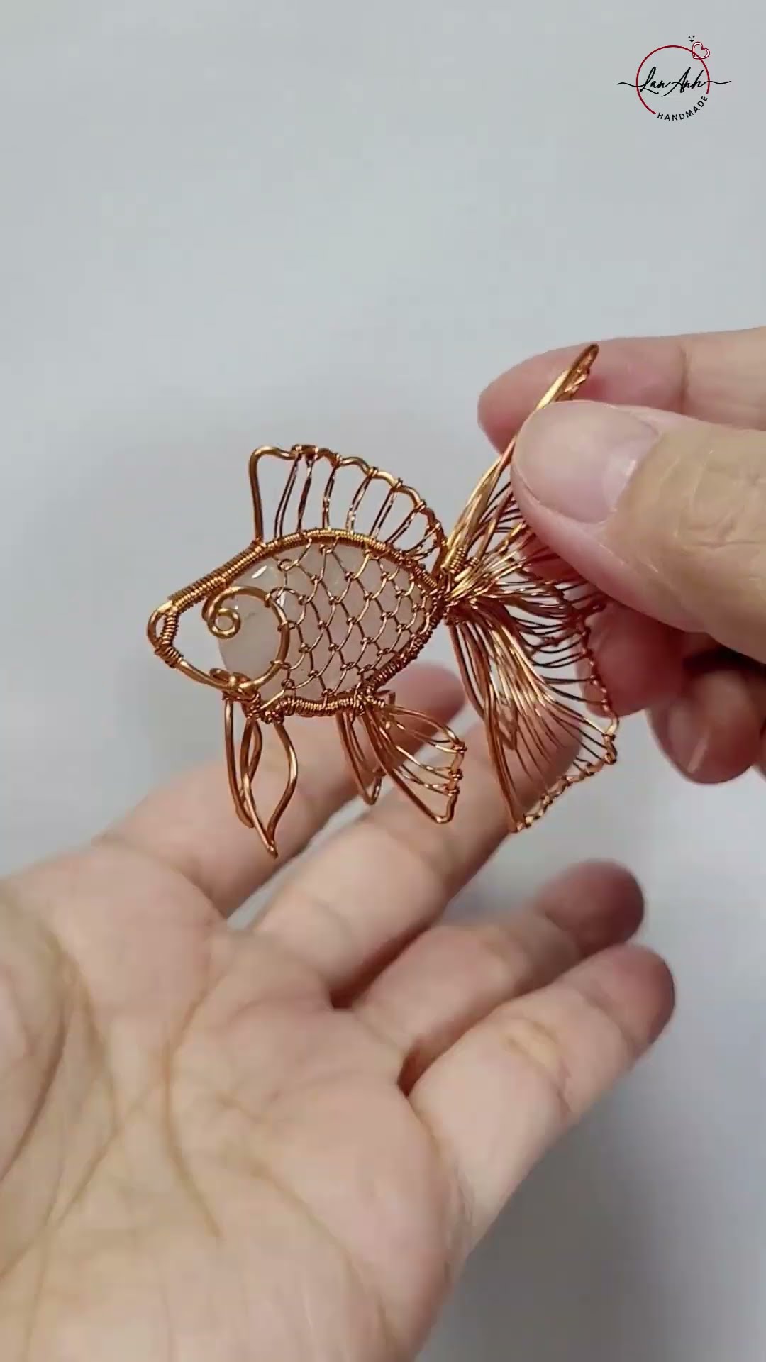 Stunning wire wrapped goldfish sculpture with rose quartz | Handmade ...