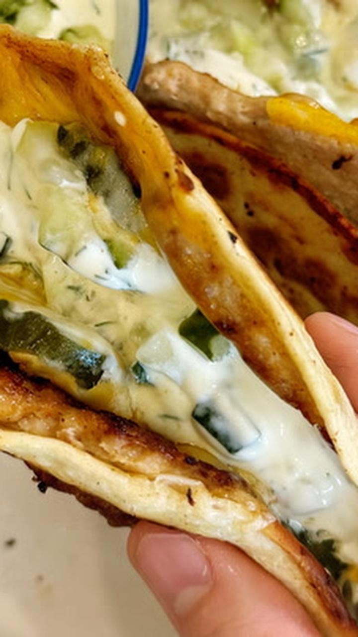 Cheesy chicken pickle smashed tacos recipe