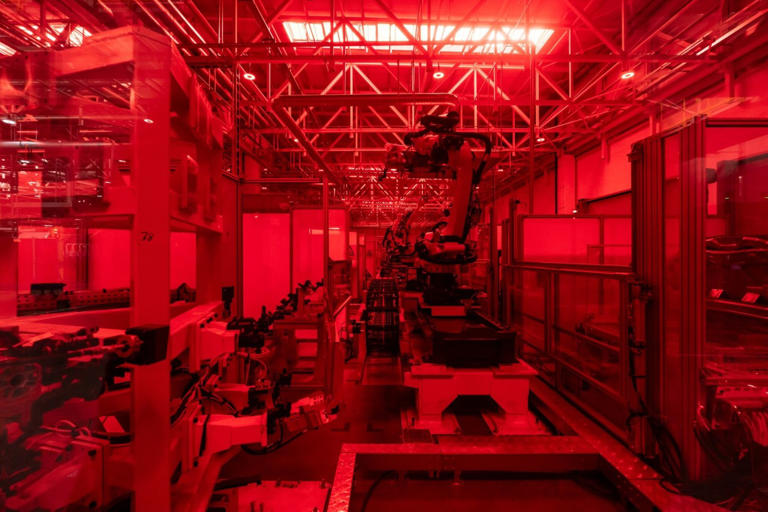 Robotic arms on the production line of a Volkswagen Anhui Automotive factory in Hefei last year.