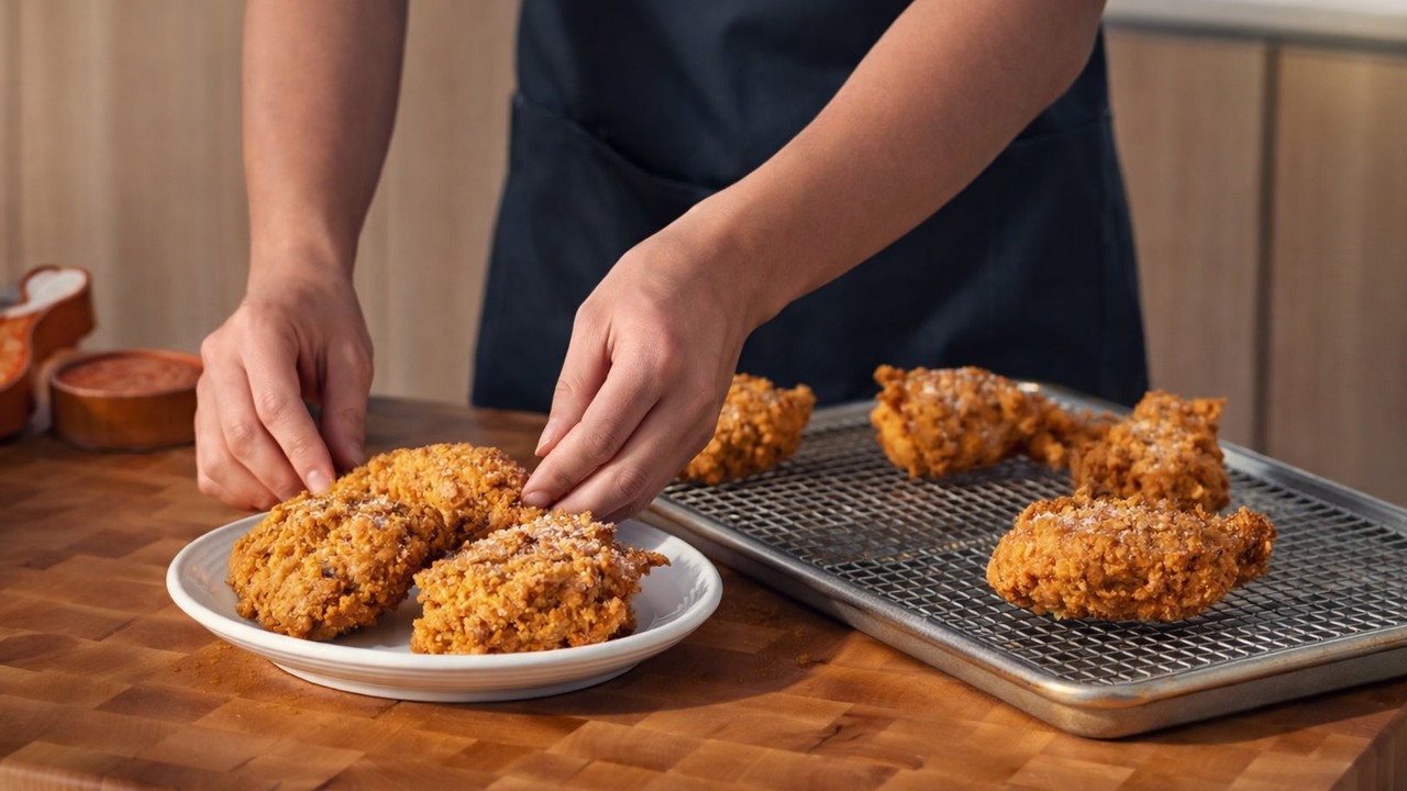 Homemade fried chicken using a flour and cornstarch coating