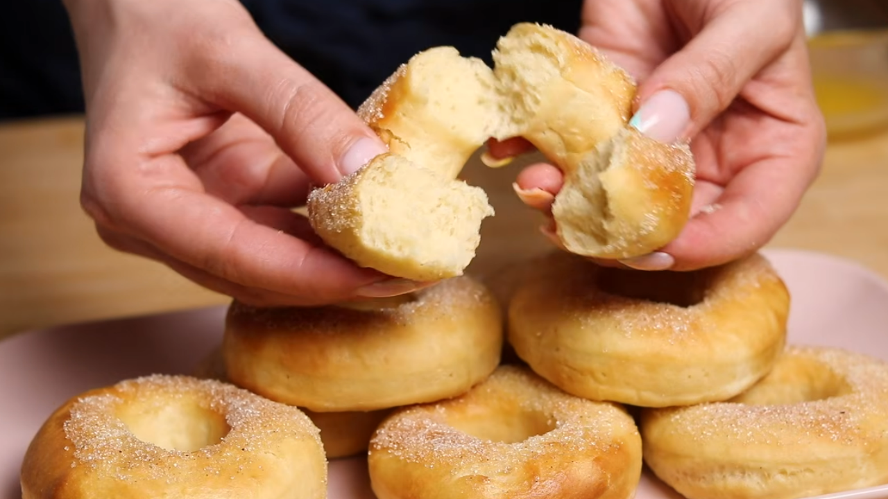 Air fryer American donuts with a soft, fluffy texture