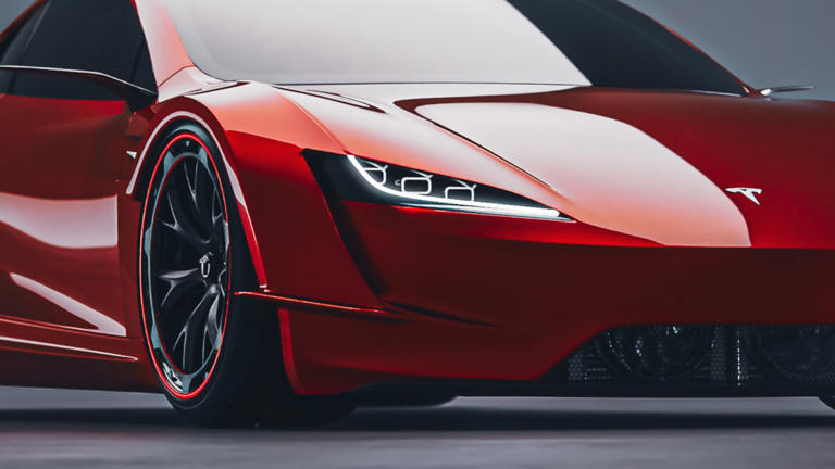 2028 Tesla Roadster concept ditches rocket thrusters for Mustang V8s