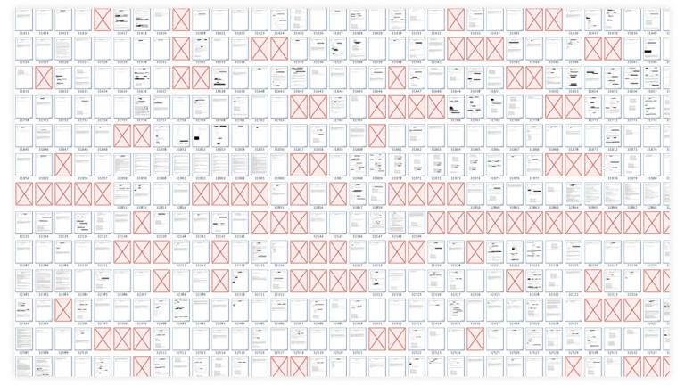 Images of emails from the files, with X's marking gaps. / Credit: DOJ/Epstein files