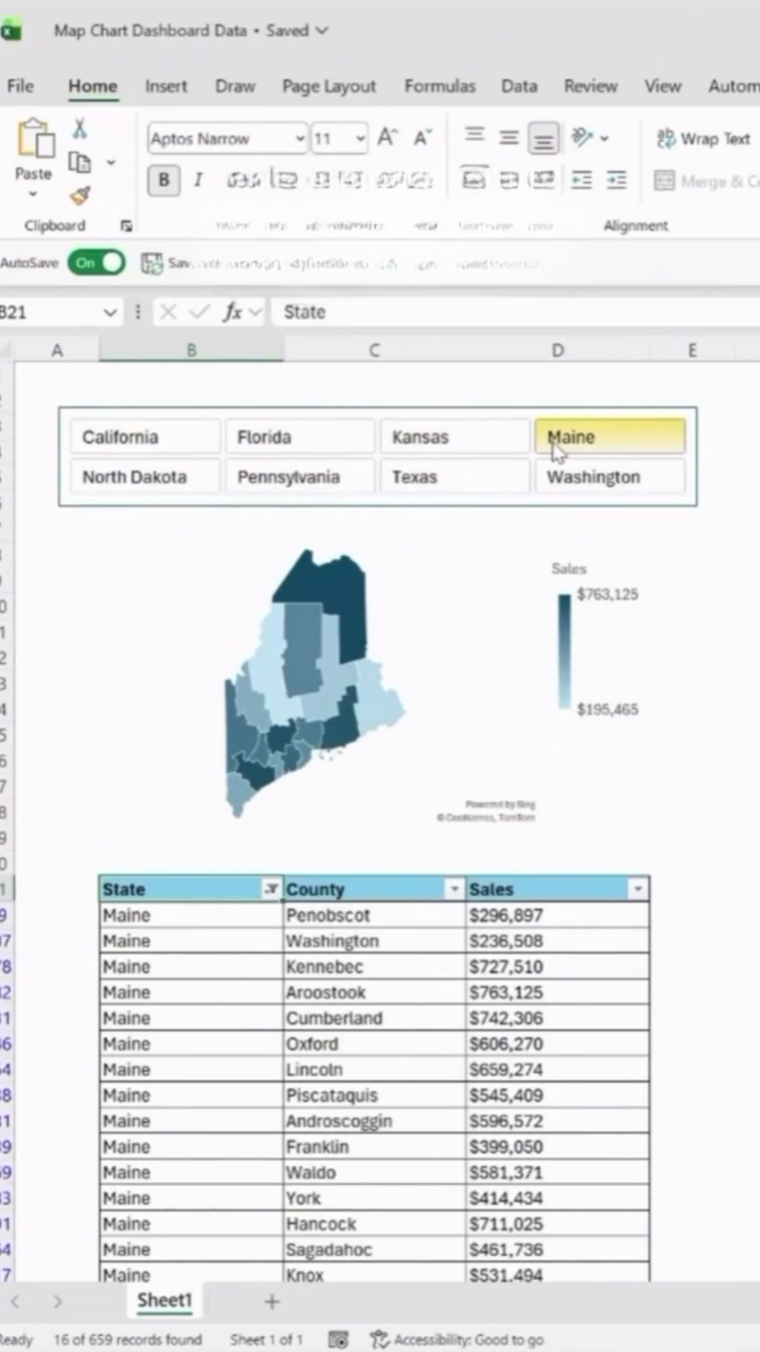 Interactive map creation using Microsoft Excel