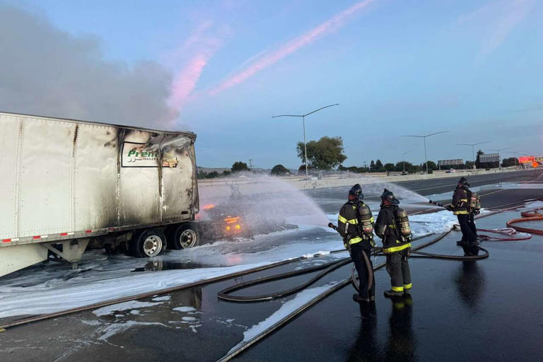 Tesla Semi battery fire shuts down major Bay Area freeway for hours