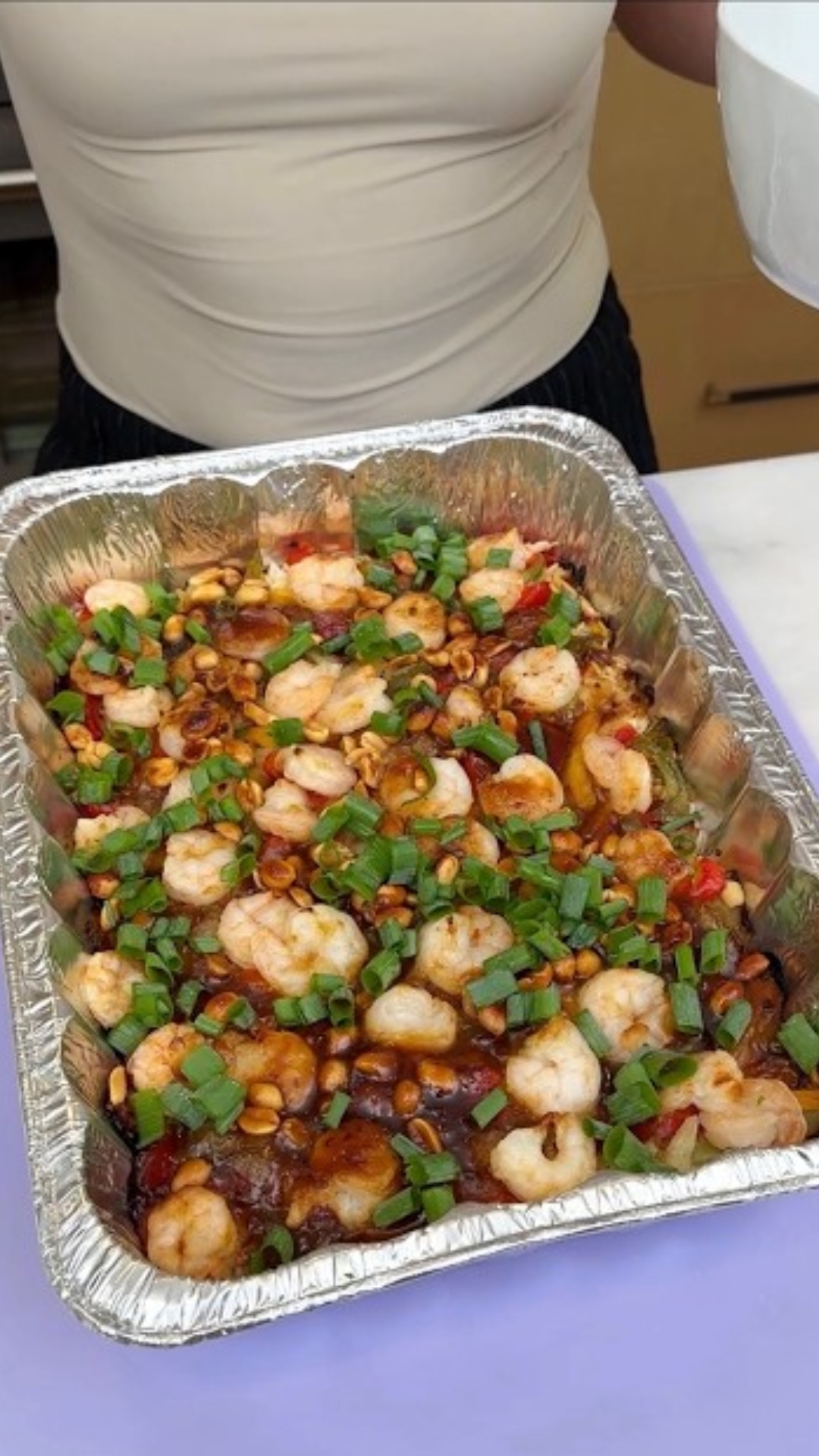 Easy kung pao shrimp and rice dinner