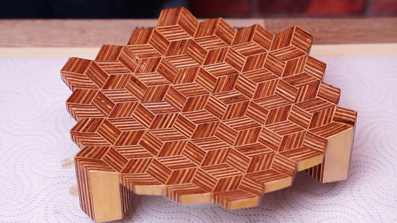 Plywood hexagon plate gets a lacquered geometric finish