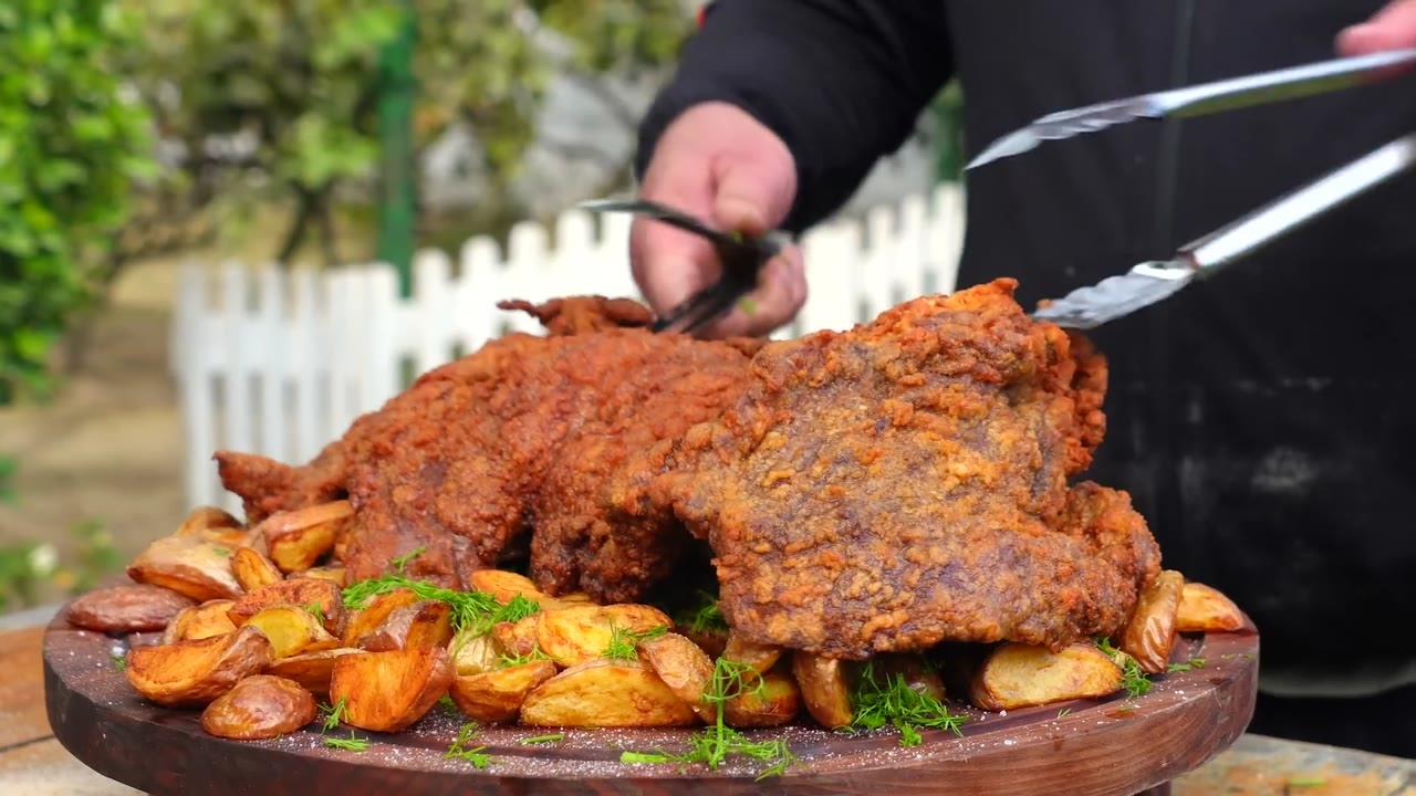I breaded fresh meat cutlets by hand and deep-fried them over a wood ...