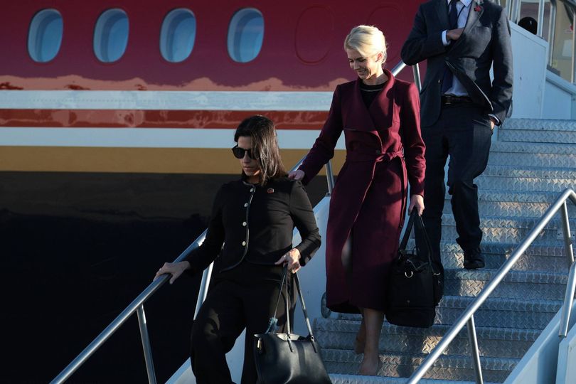 Natalie Harp breaks standard protocol as she rushes to join Donald Trump