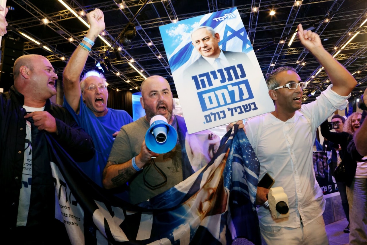 Netanyahu at the Likud party headquarters on Tuesday.