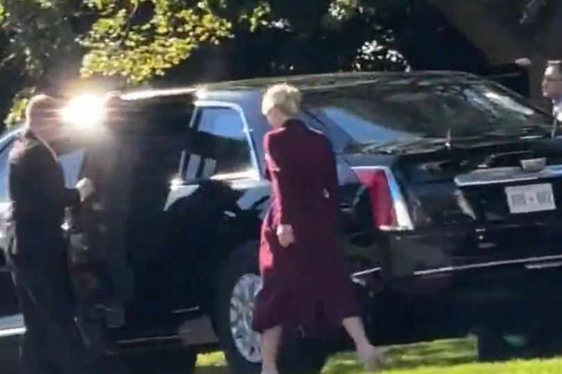 Natalie Harp breaks standard protocol as she rushes to join Donald Trump