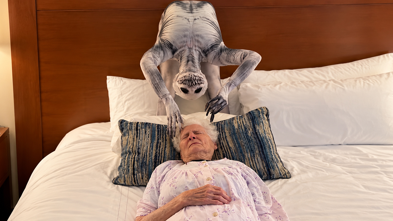 Granny gets pranked by a monster costume