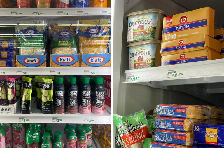 I bought the same grocery basics at Dollar General and Dollar Tree—one ...