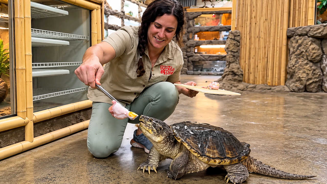 Small red-foot tortoise acts like a much bigger reptile