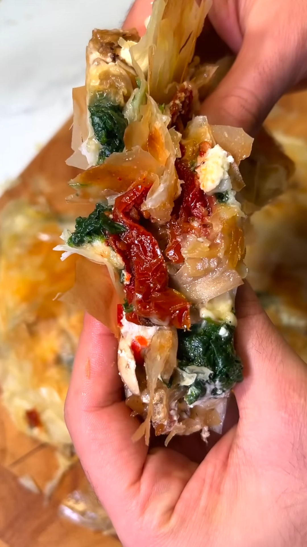 Golden crispy filo pastry filled with spinach and cheese