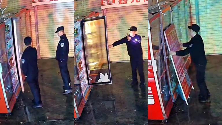 Beyond the call of duty: Chinese police officers guard broken vending ...