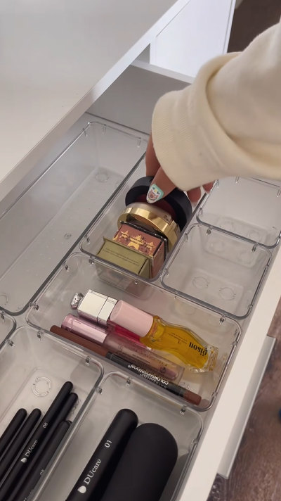 Relaxing vanity organization ASMR with beauty essentials