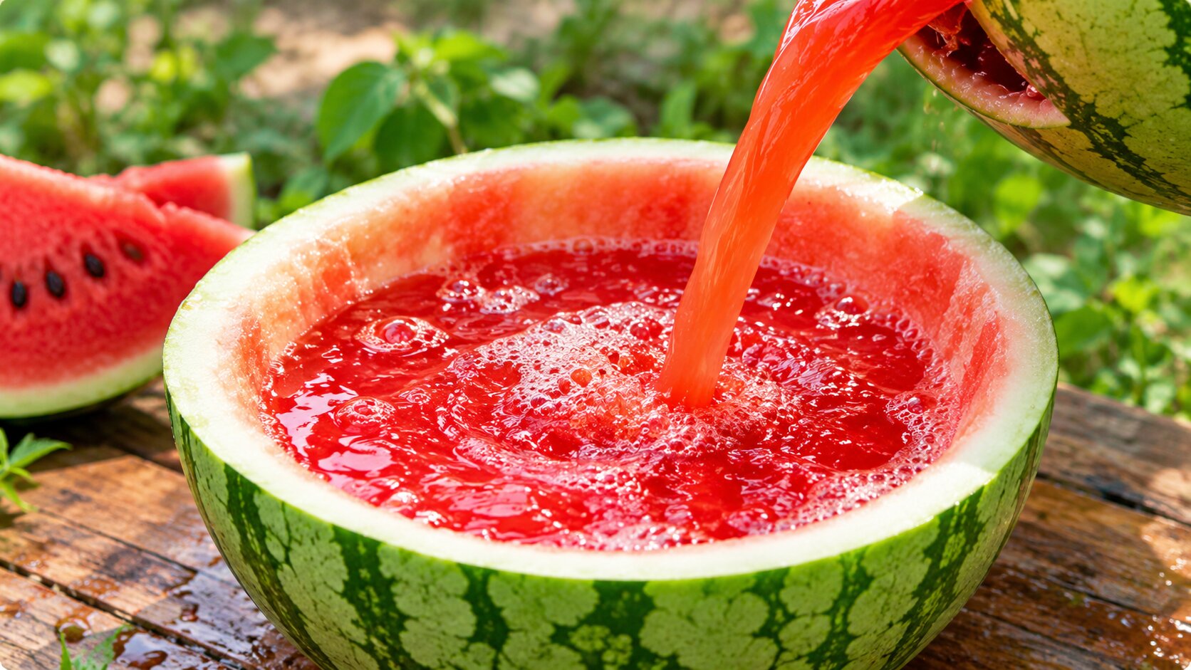 Farm fresh watermelon juice and fruit craft making in village