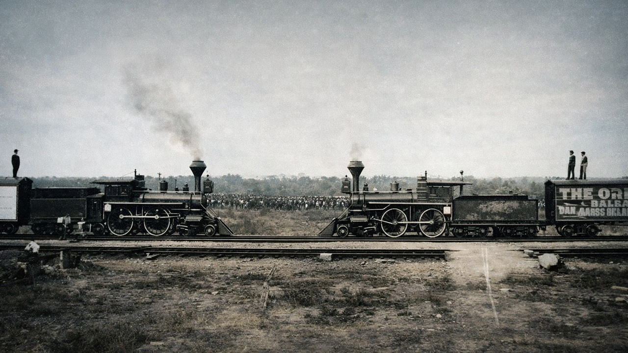 The staged train collision in Crush, Texas