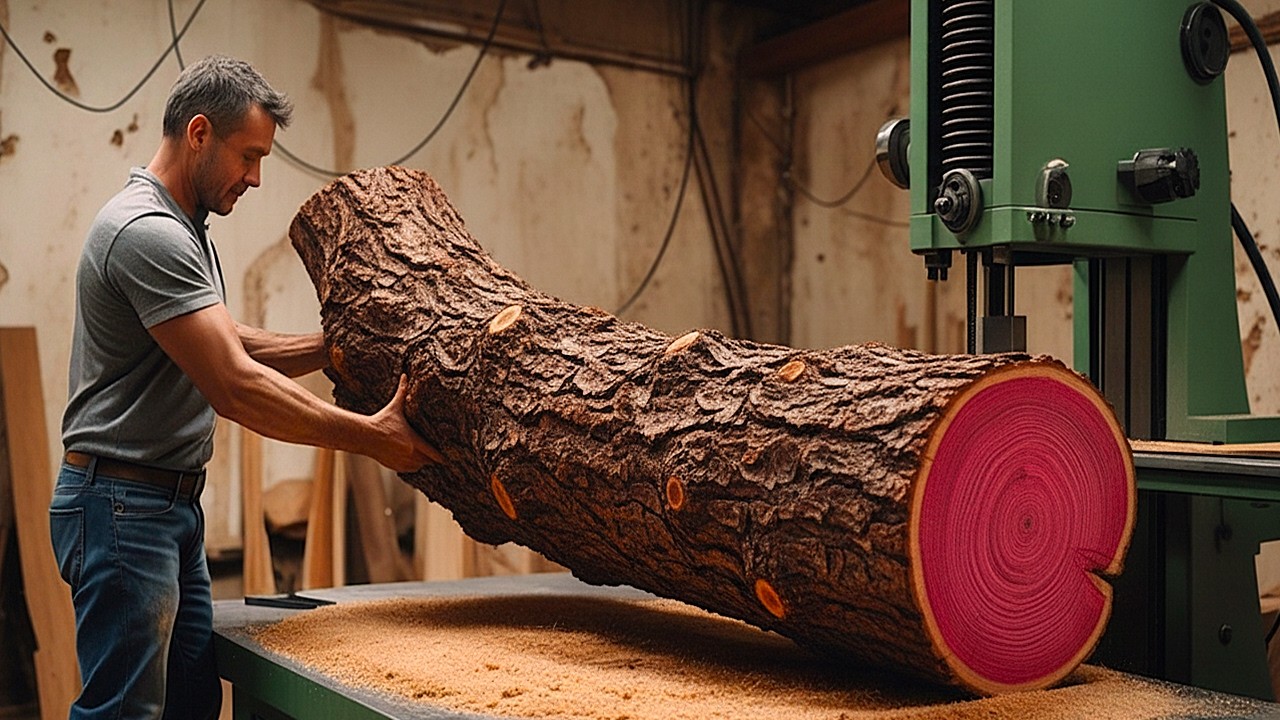Craftsman builds a unique coffee table from massive tree trunks