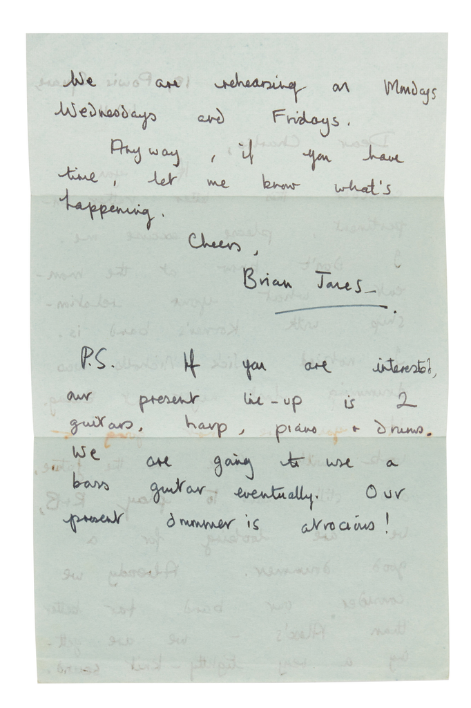Handwritten note that helped form Rolling Stones for sale