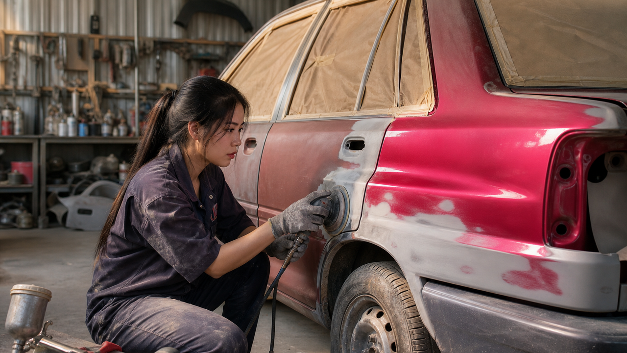 A Kia Pride gets a fresh look with repairs and a new paint color