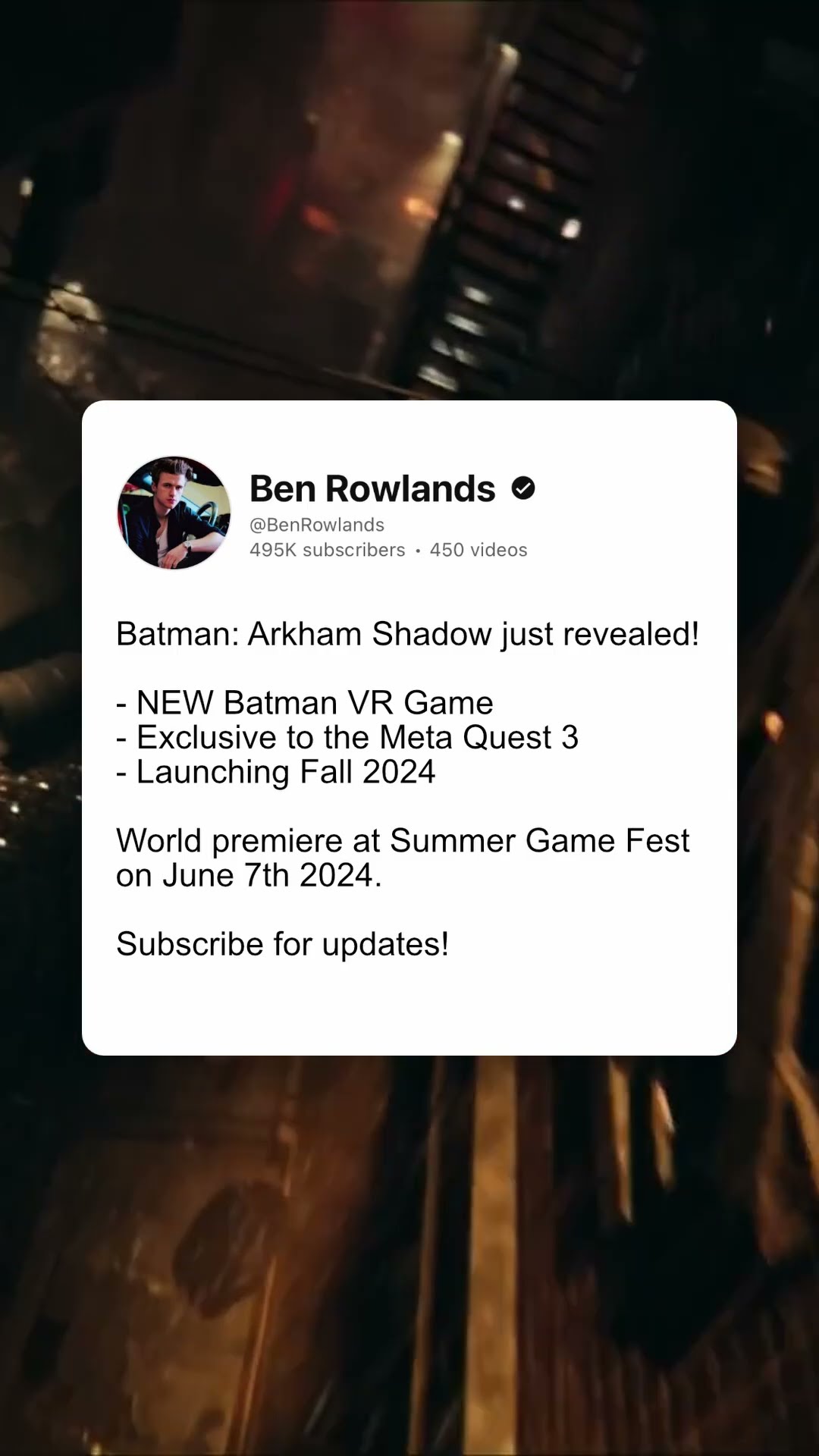 Batman Arkham Shadow VR game revealed for Meta Quest 3