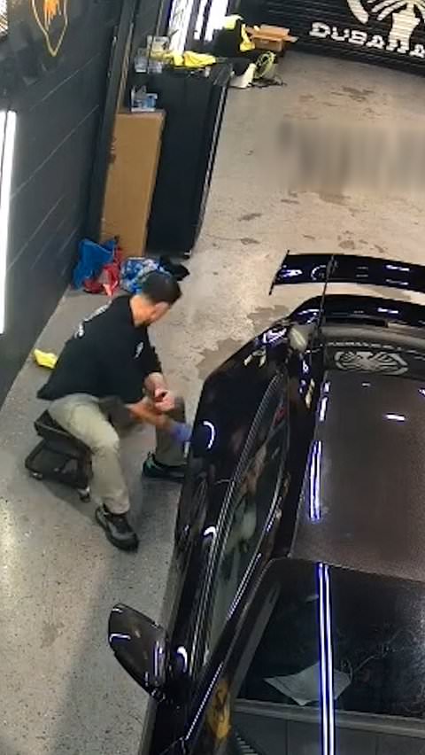 Raccoon surprises mechanic during unexpected garage visit