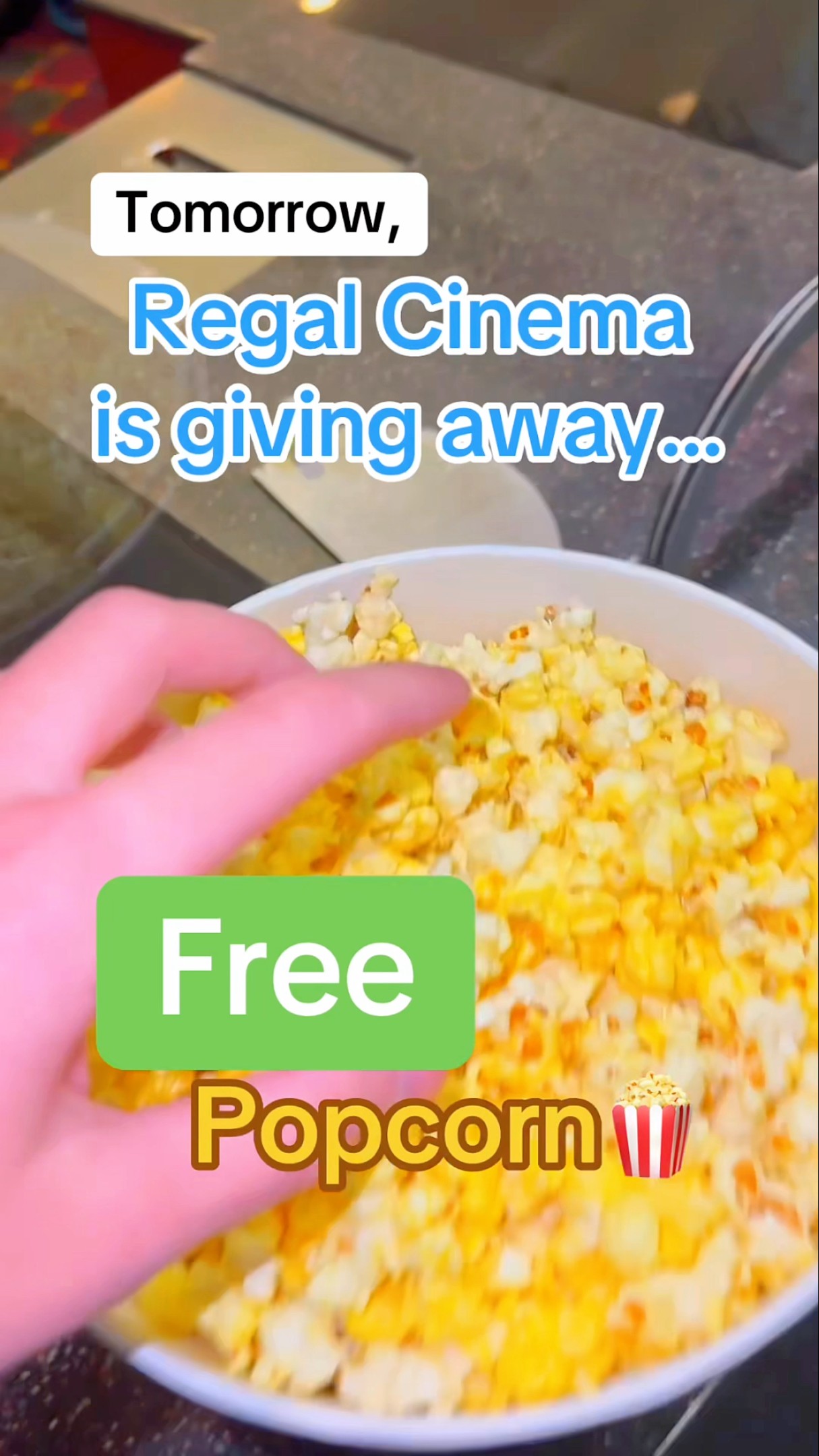 Get free popcorn at Regal Cinemas tomorrow!