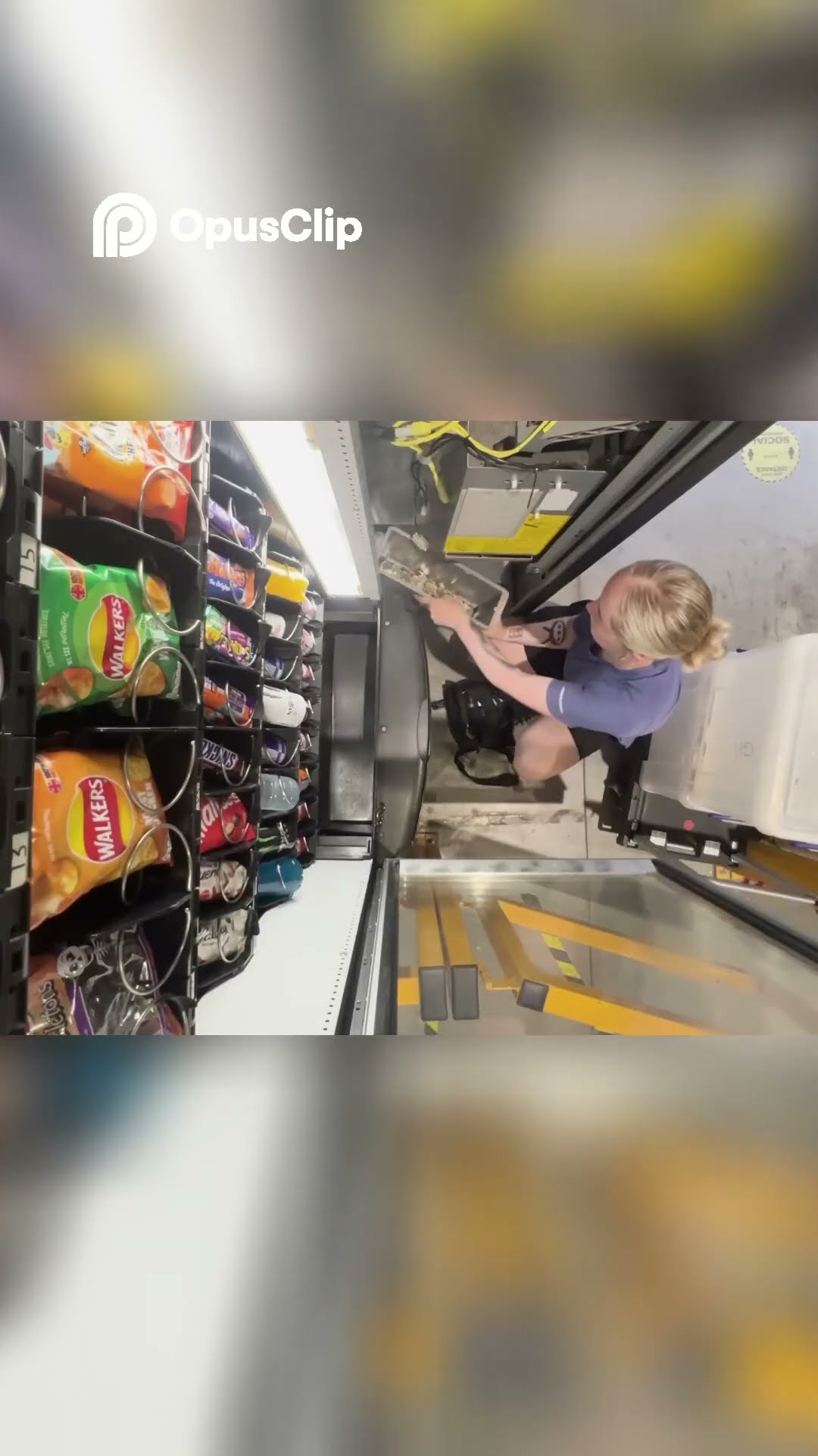 Vending machine restock and cash collection at factory