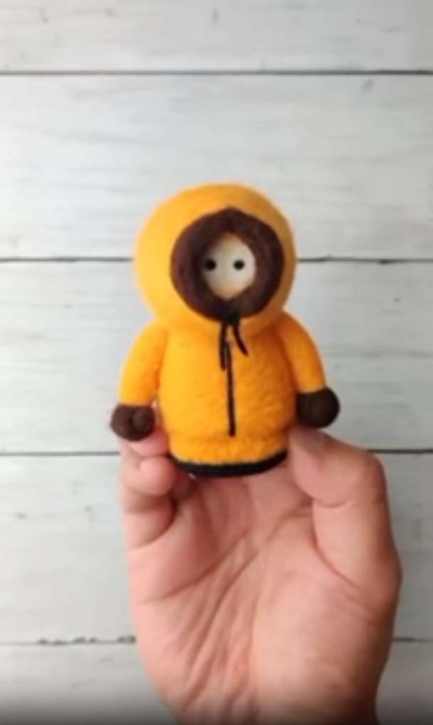 Creating Kenny McCormick with wool needle felting