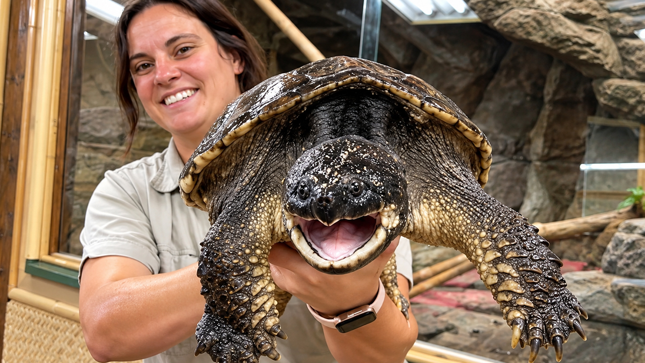 Caring for this snapping turtle takes patience and caution