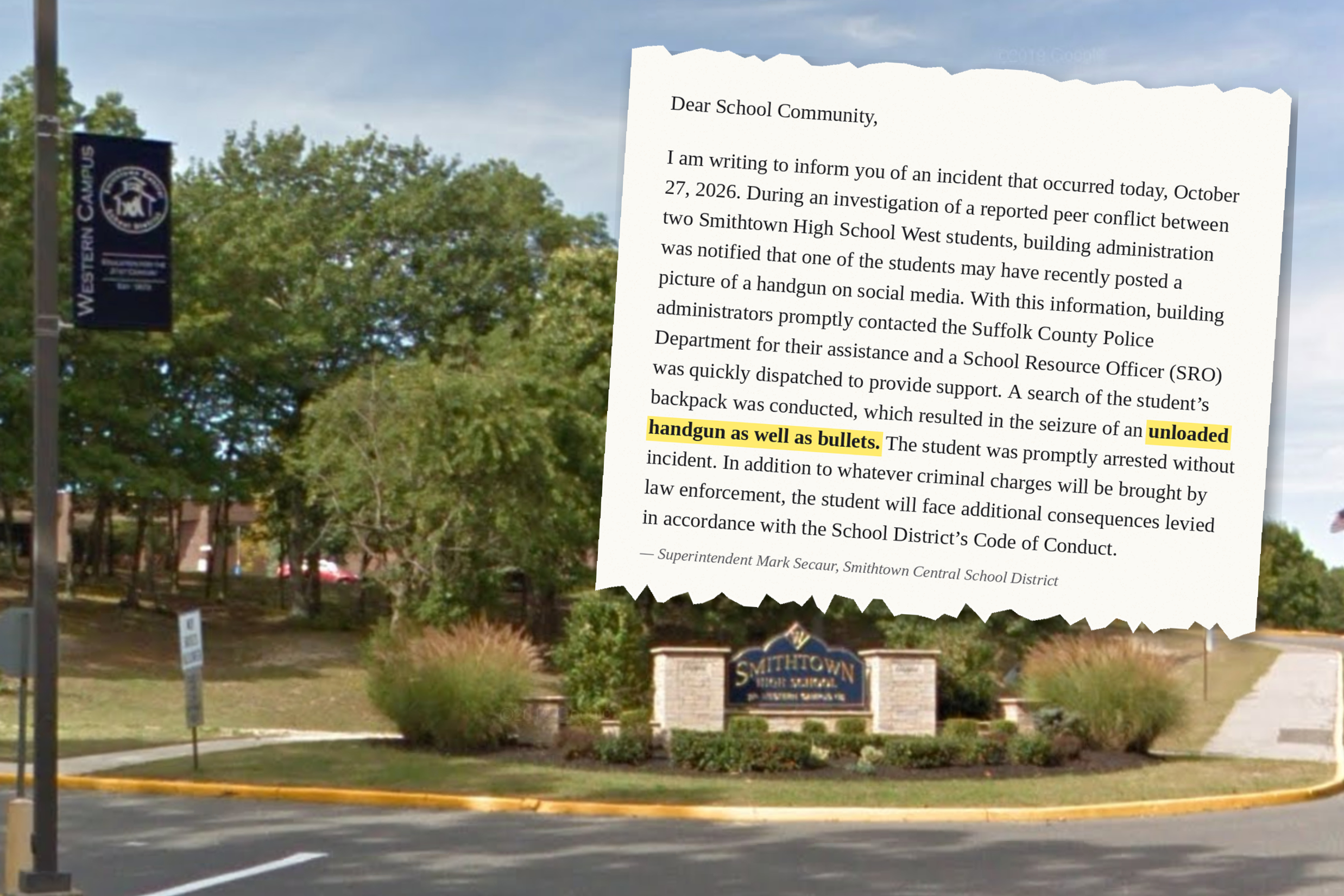 Smithtown West student, 16, charged after gun and bullets found in backpack