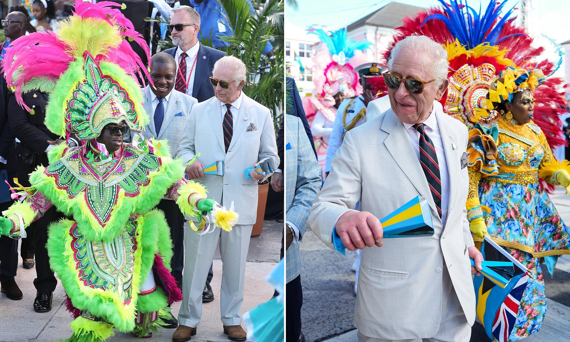 Dancing king! Charles gets in the carnival spirit during Bahamas visit