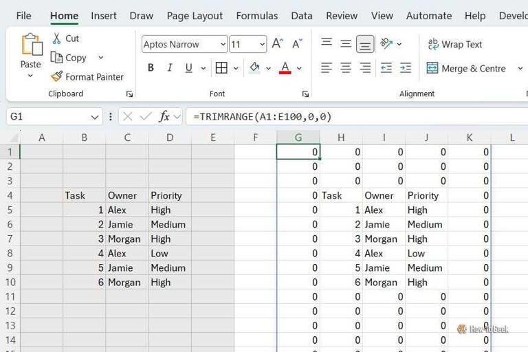 How to use the TRIMRANGE function in Excel