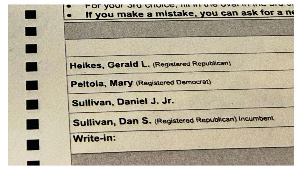 A sample election ballot is displayed in Anchorage, Alaska, on October 23, 2026. - Haven Daley/AP