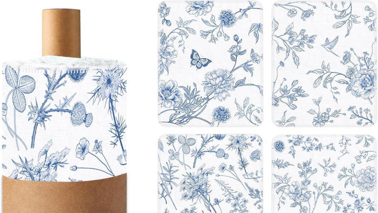 Amazon's reusable chinoiserie kitchen towels with birds and butterflies ...