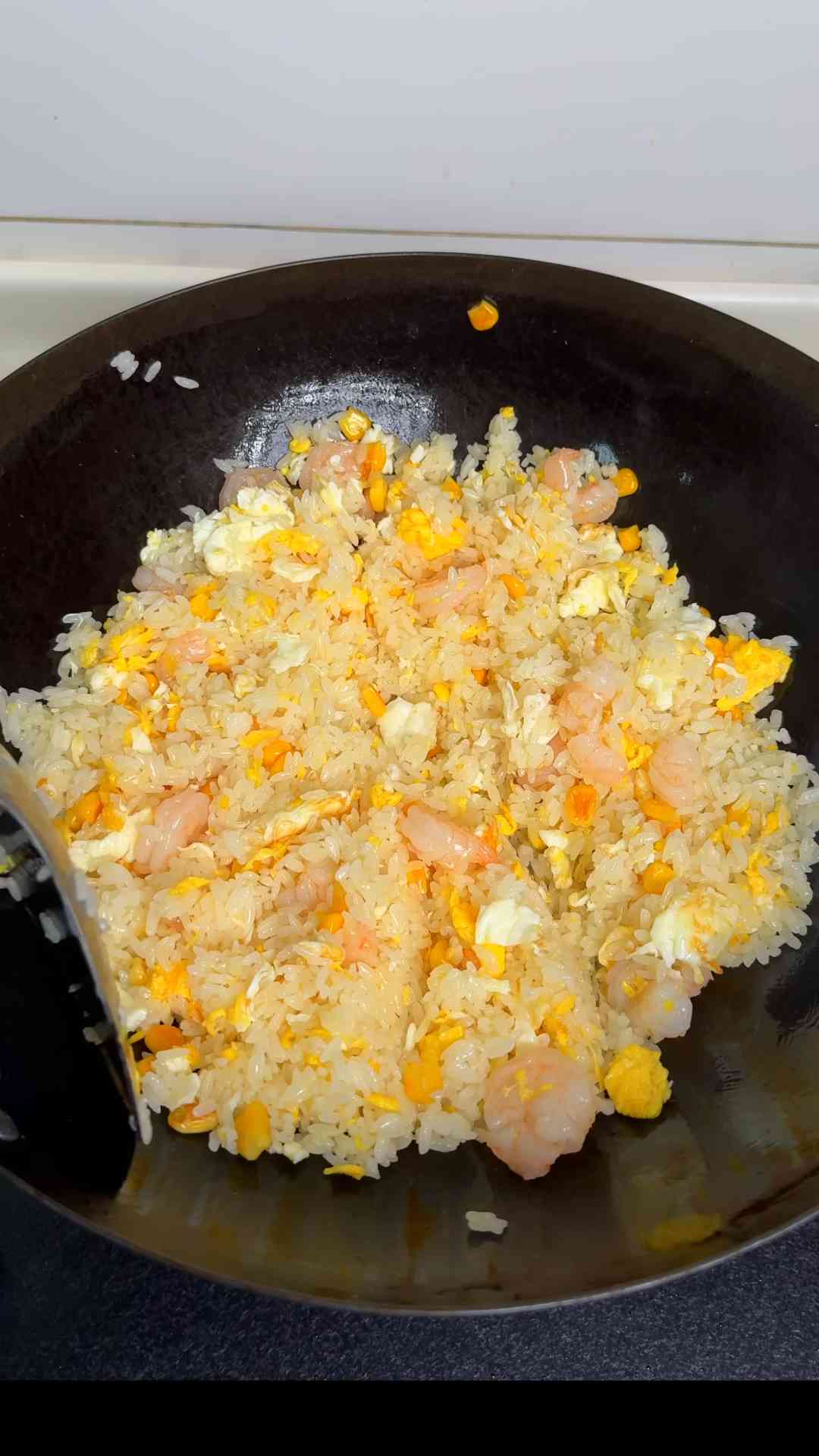 Shrimp egg fried rice with golden wok tossed rice