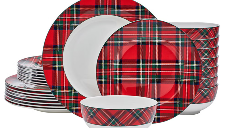 Costco’s 24-piece red tartan bone china dinnerware set brings timeless ...