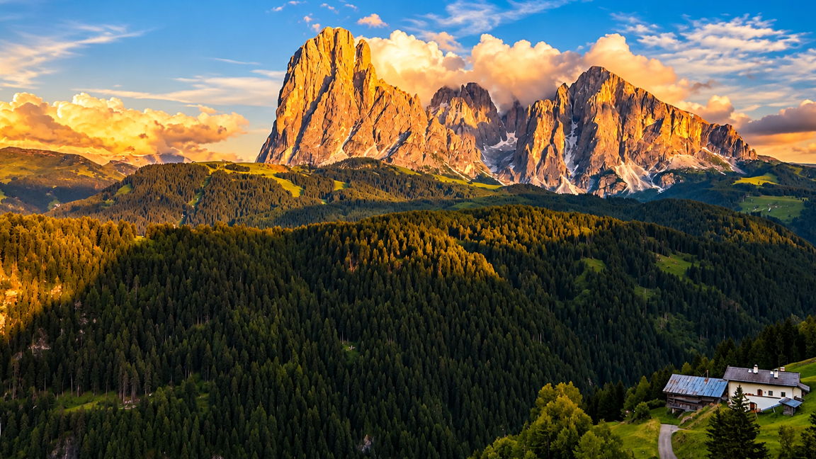 Le spettacolari pareti delle Dolomiti catturano gli ultimi raggi dorati ...