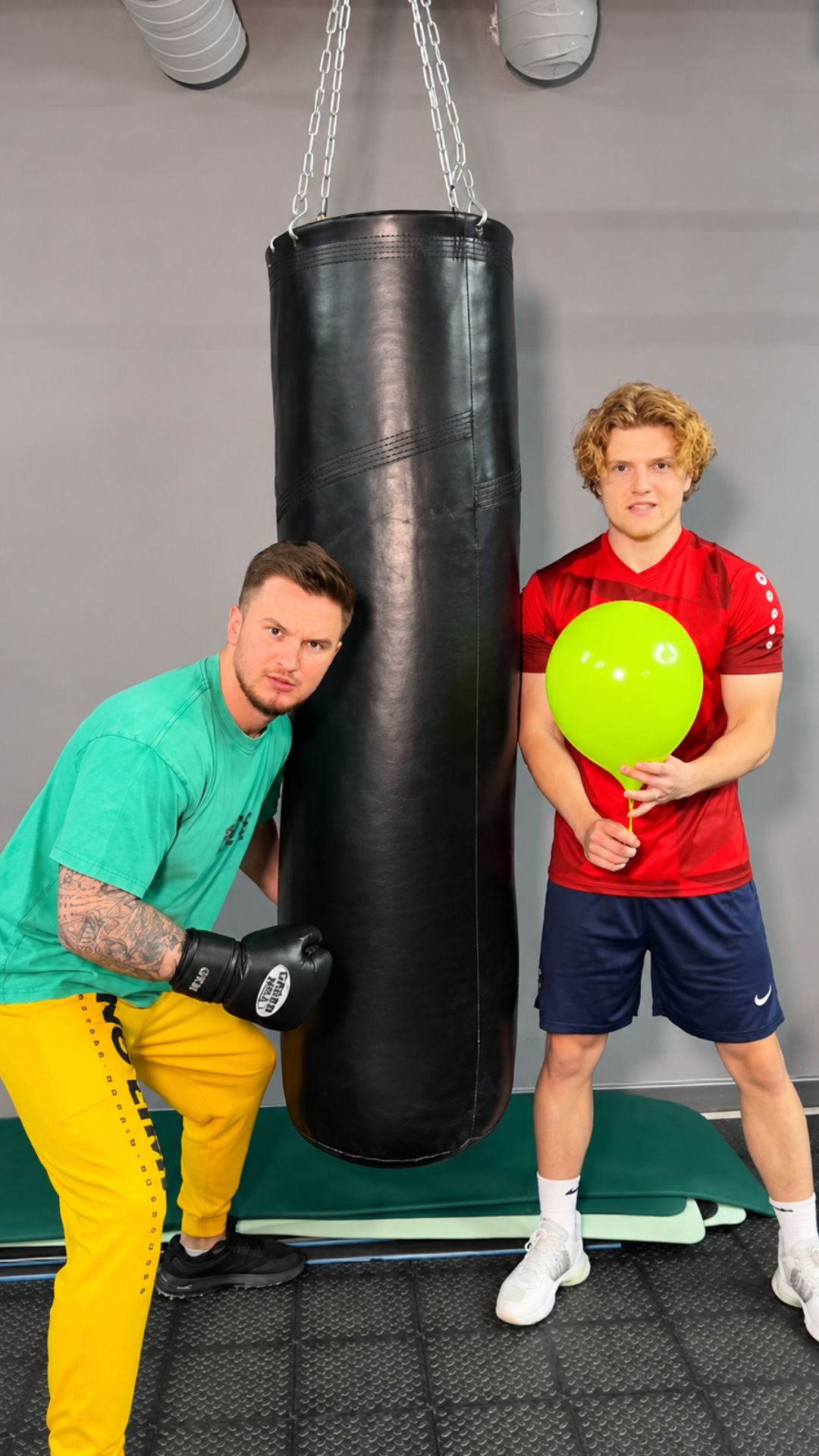 Testing punching power and speed in a punching bag challenge