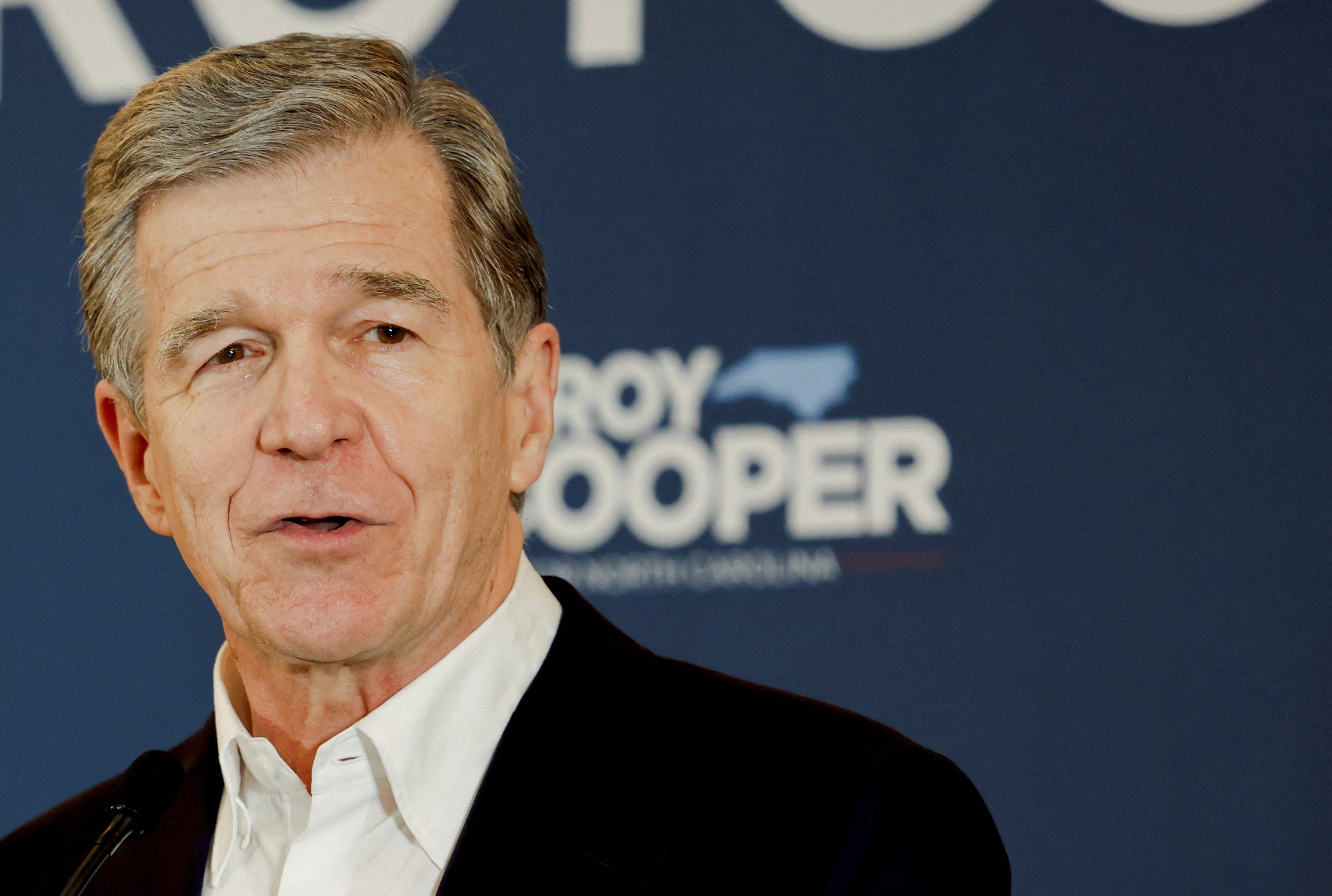 Former North Carolina governor and Democratic candidate for U.S. Senate Roy Cooper speaks after early projections in the Democratic primary election, at a Democrat watch party in Raleigh, North Carolina, on March 3, 2026.