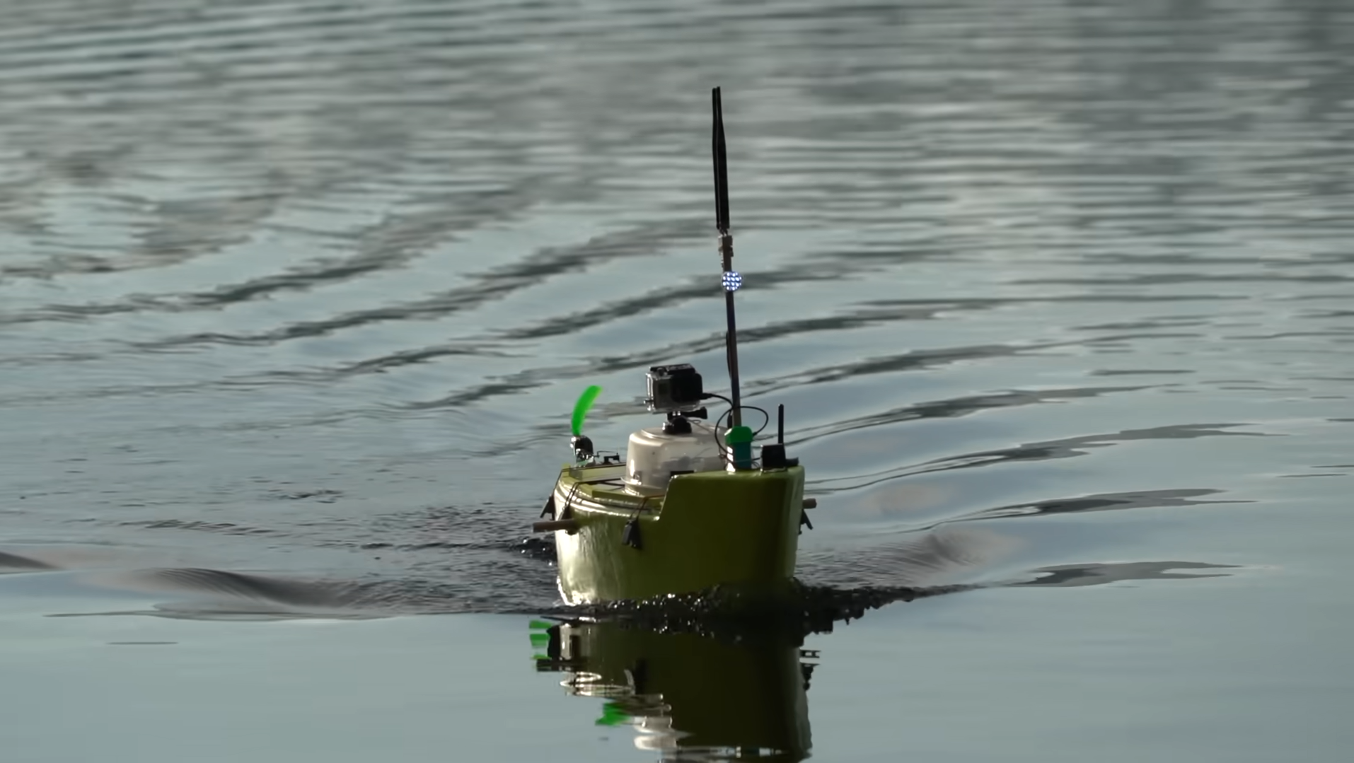 DIY solar powered tug boat designed to pull a kayak